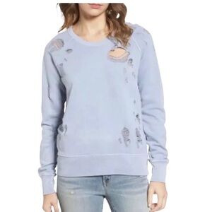 Sincerely Jules Quinn Distressed Crewneck Sweatshirt Blue Destructed Size XS